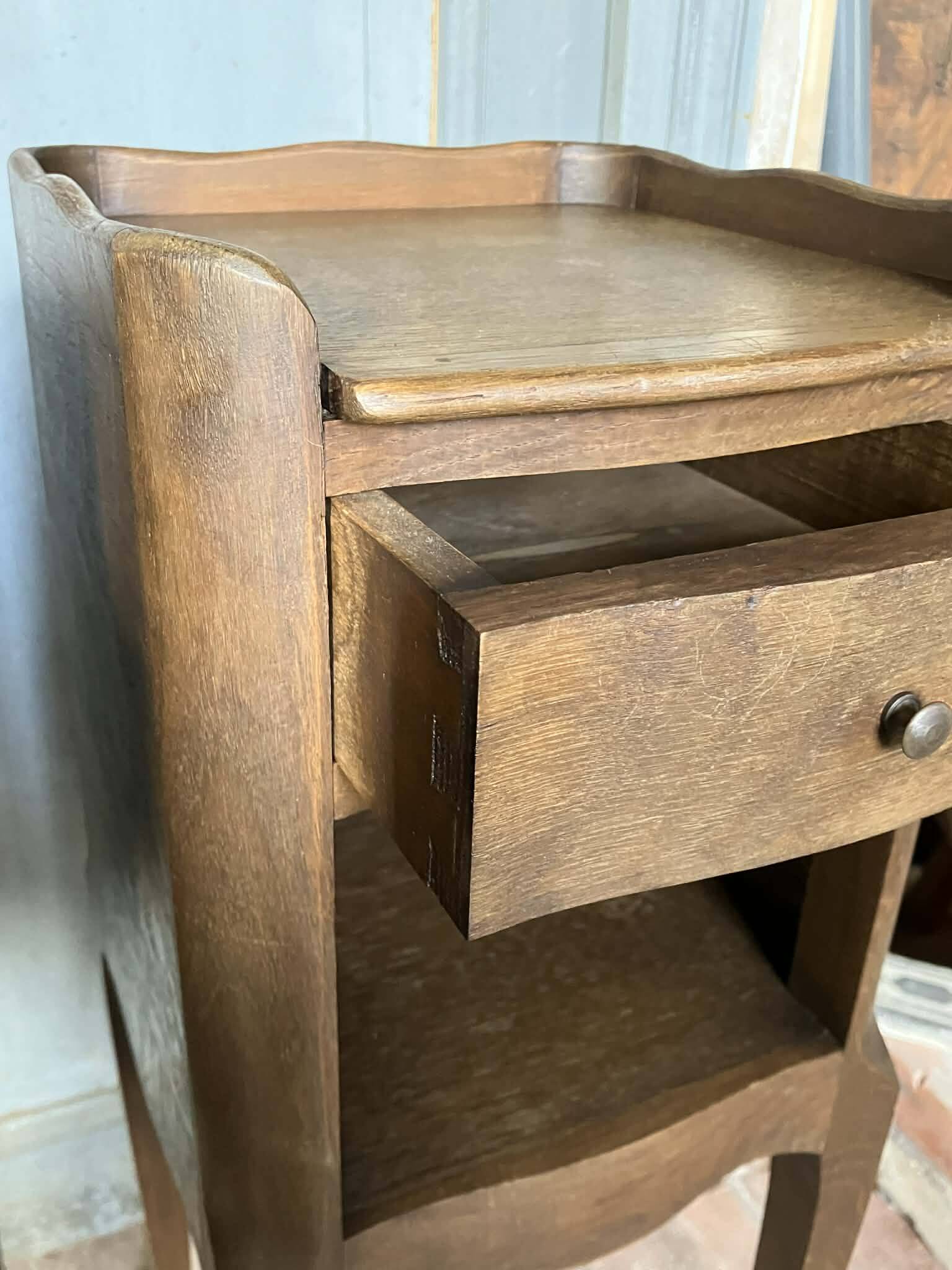 Wooden bedside table, vintage nightstand, side table.