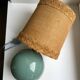 Table lamp with feet in water green opaline and woven lampshade 60s-70s
