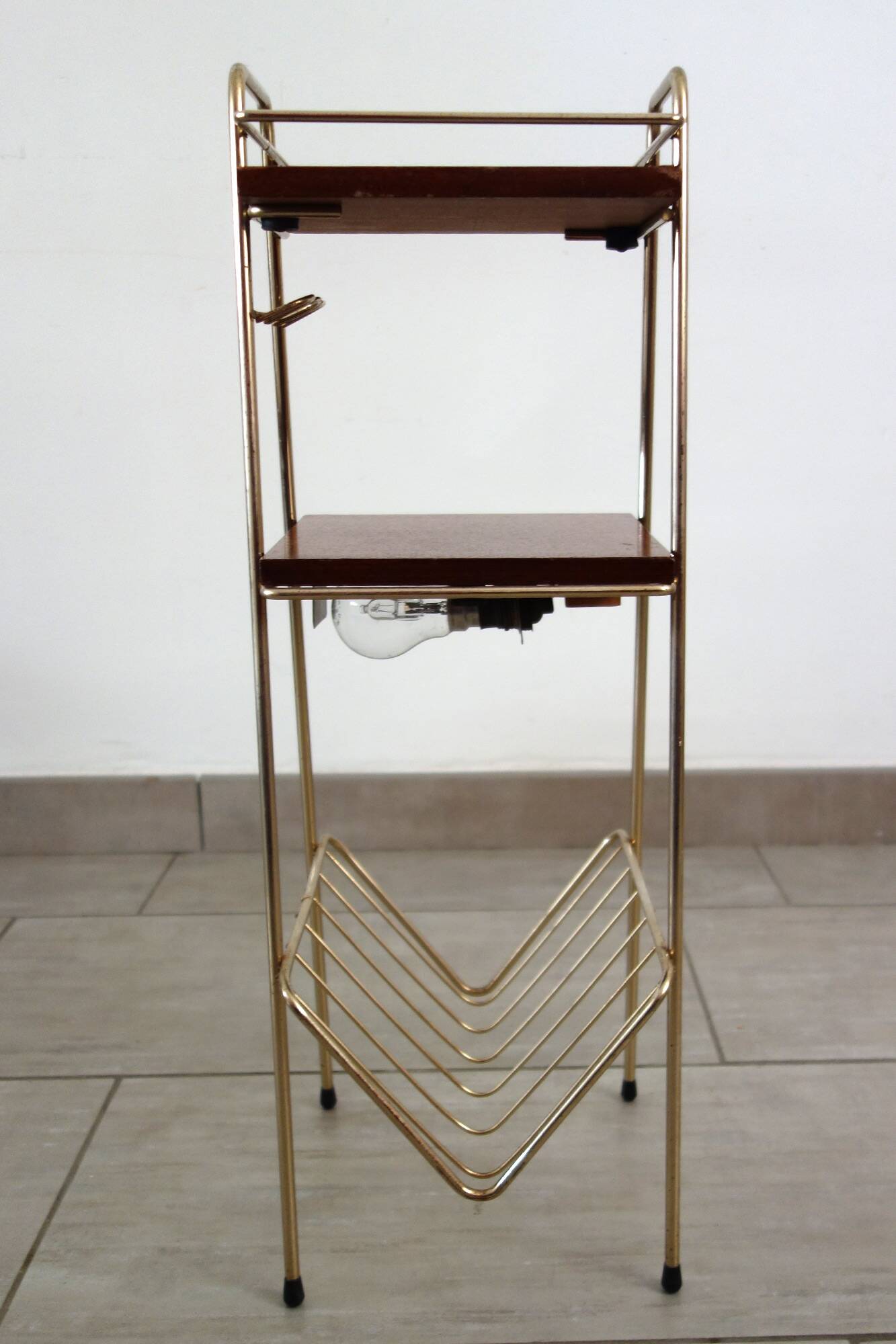 Magazine rack with 2 shelves and lighting from the 50s/60s