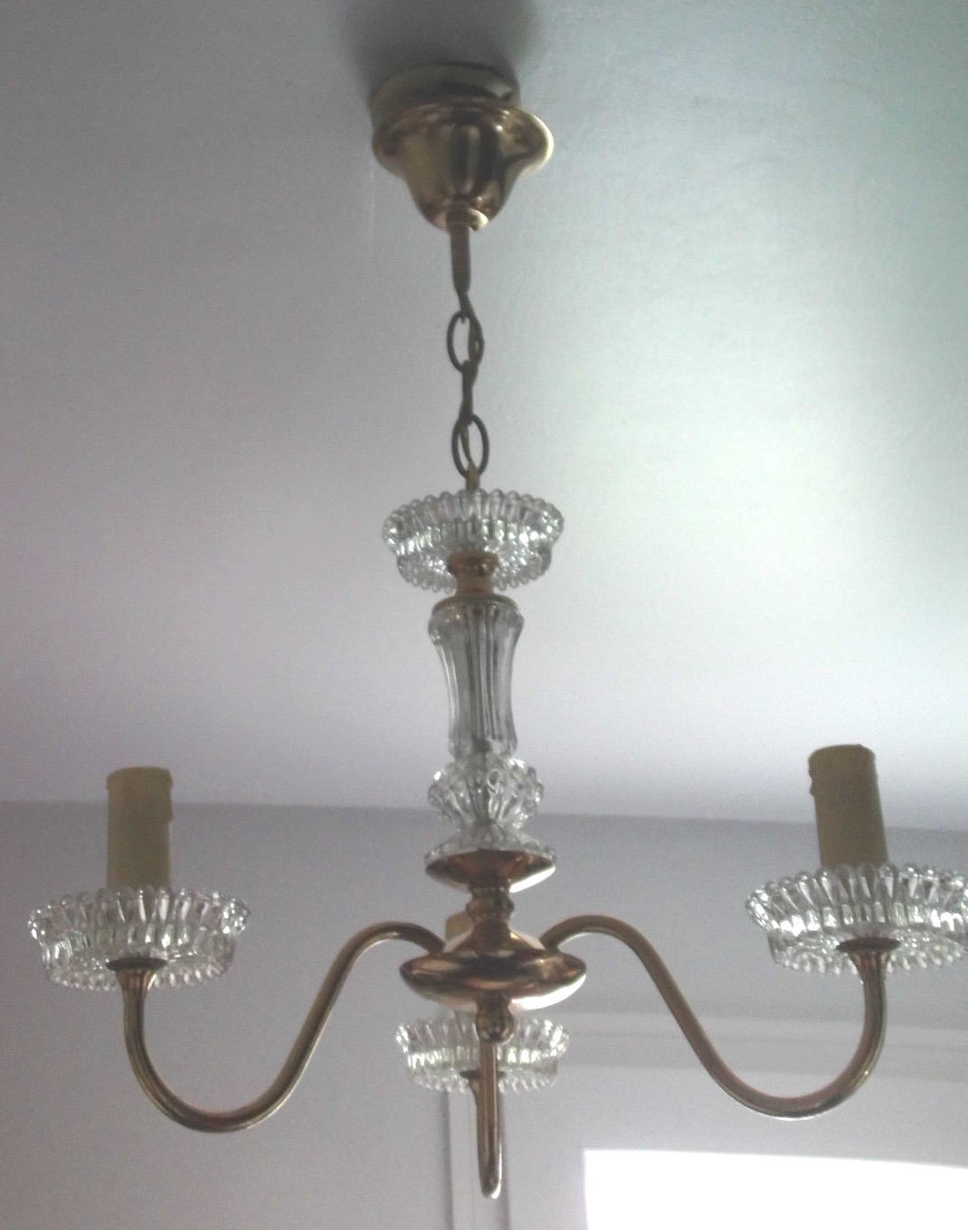 Brass and glass chandelier