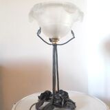 Vintage lamp frosted basin foot with floral decoration design 60s - 70s