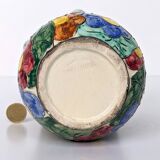Multicolored Vallauris vase in polychrome earthenware with bas-relief decoration of colored flowers