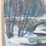 Gideon isaksson (1911-1980), scandinavian modern landscape, 1960s, oil on panel, framed
