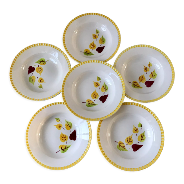 Lot de 6 assiettes creuses Digoin Sarreguemines modèle ''Alouette'' années 30-40