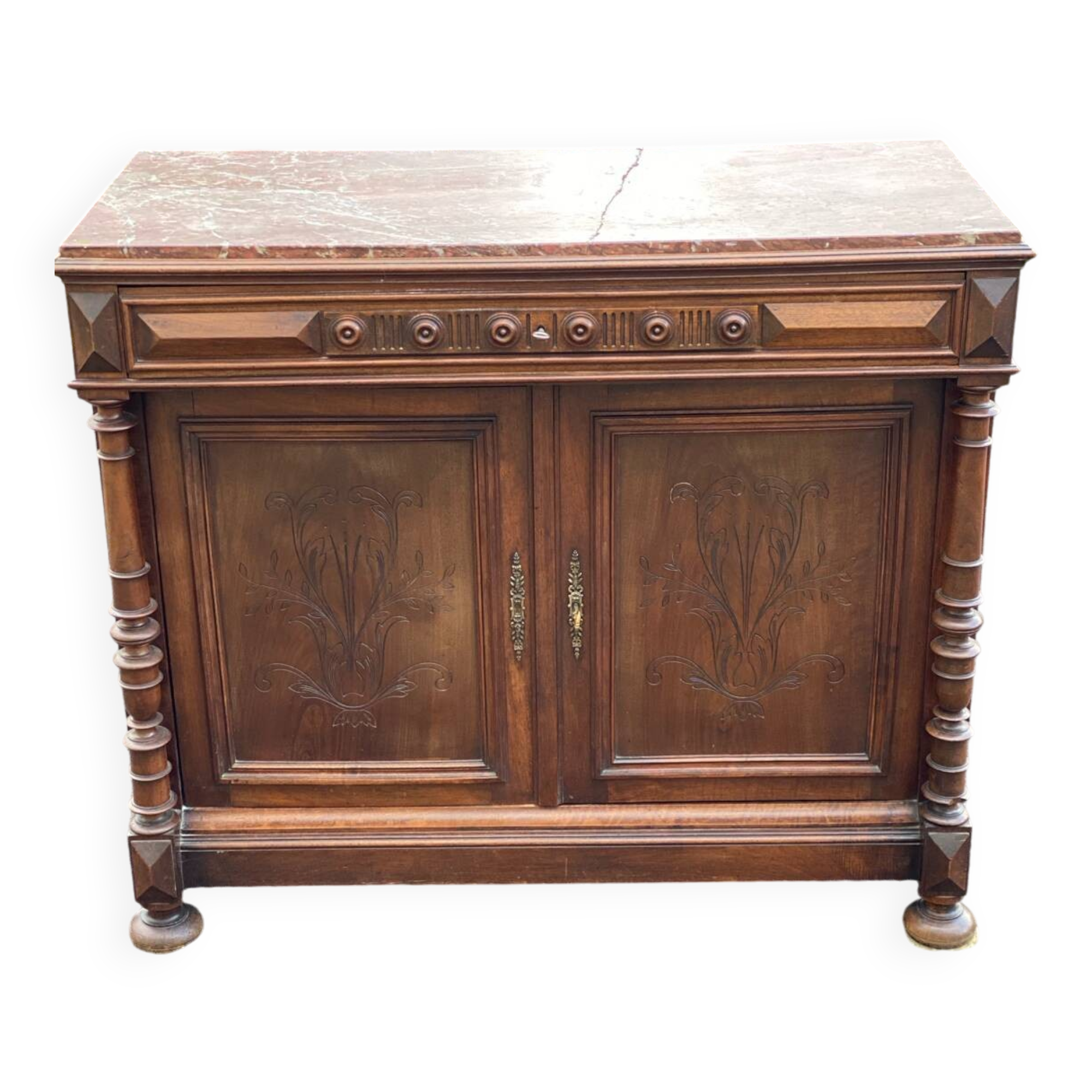 Henri II two-door sideboard in solid wood and marble
