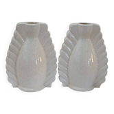 Pair of cracked white ceramic vases Art Deco France