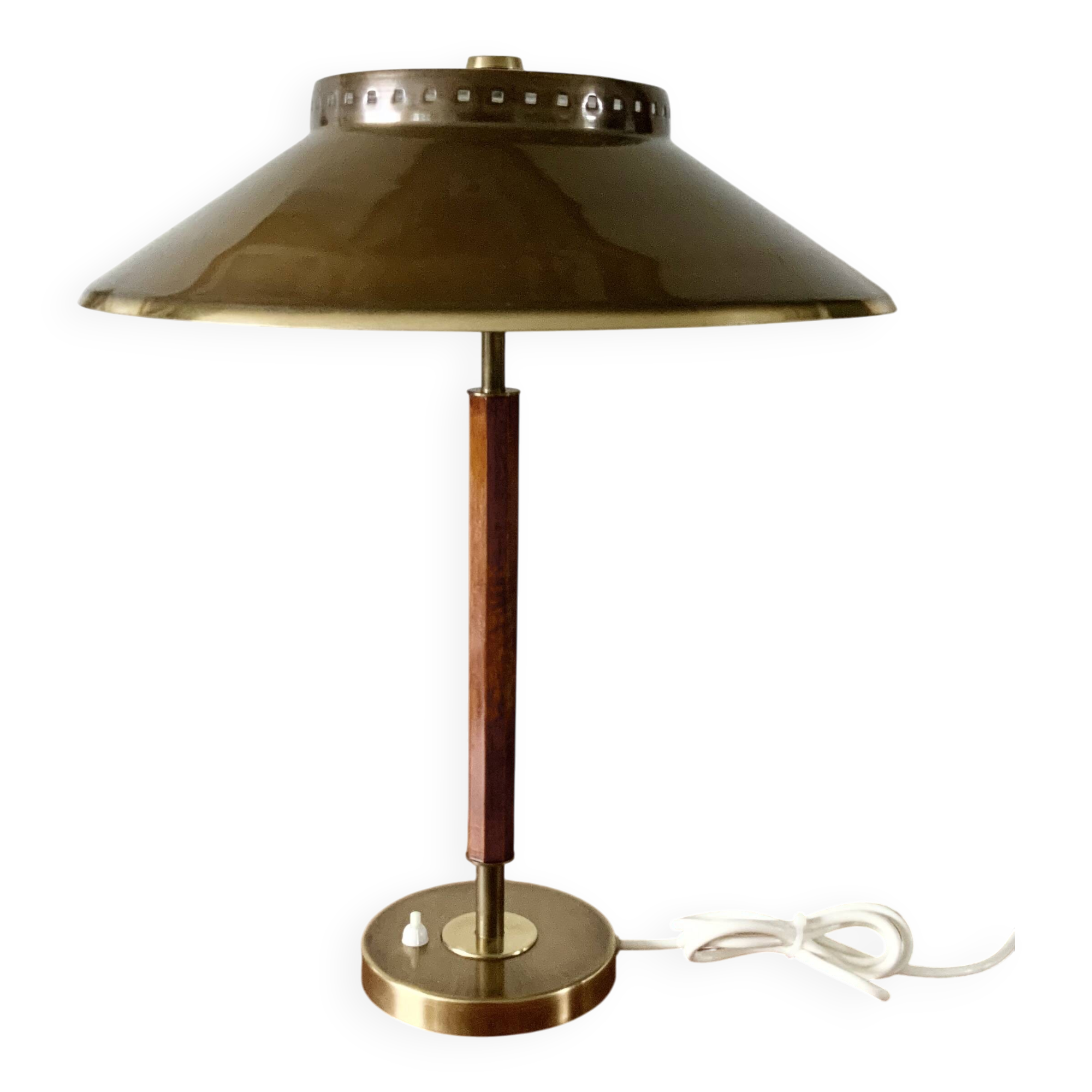 Rare Vintage Brass And Teak Table Lamp Borden's Boras Model 8445, 1940's