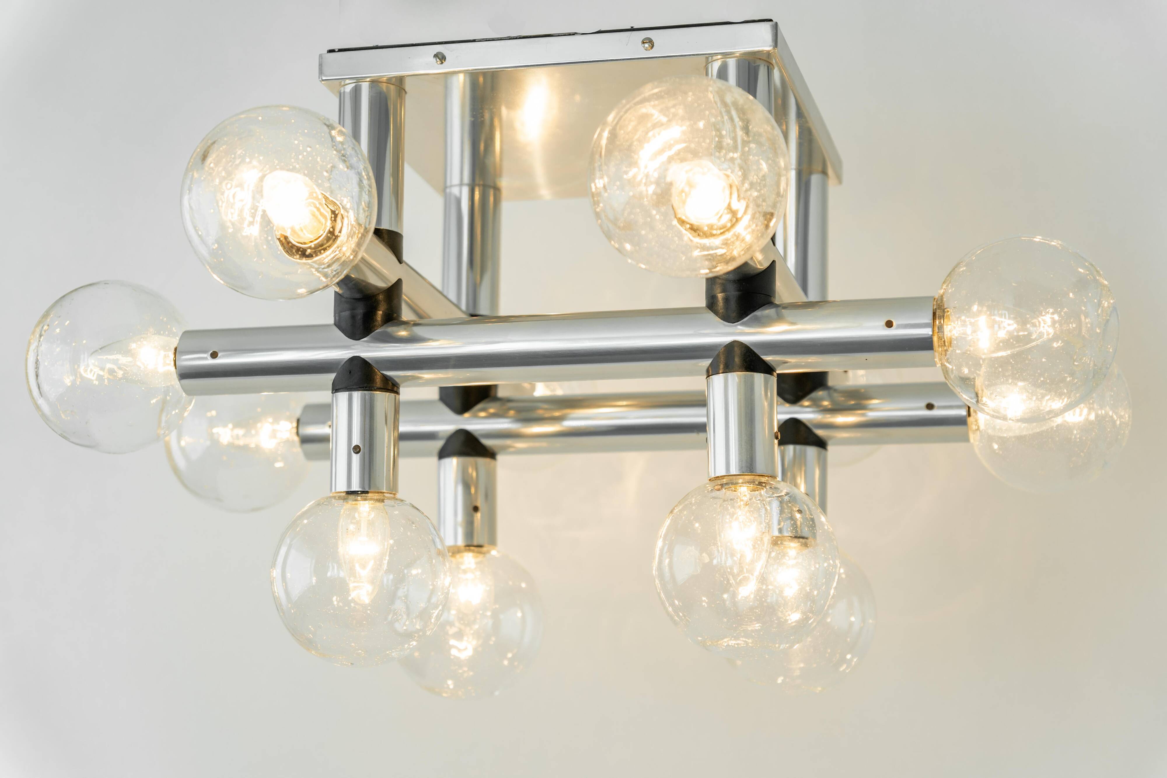 Large Sputnik atomium chrome suspension light by Kalmar, Austria, 1970s.