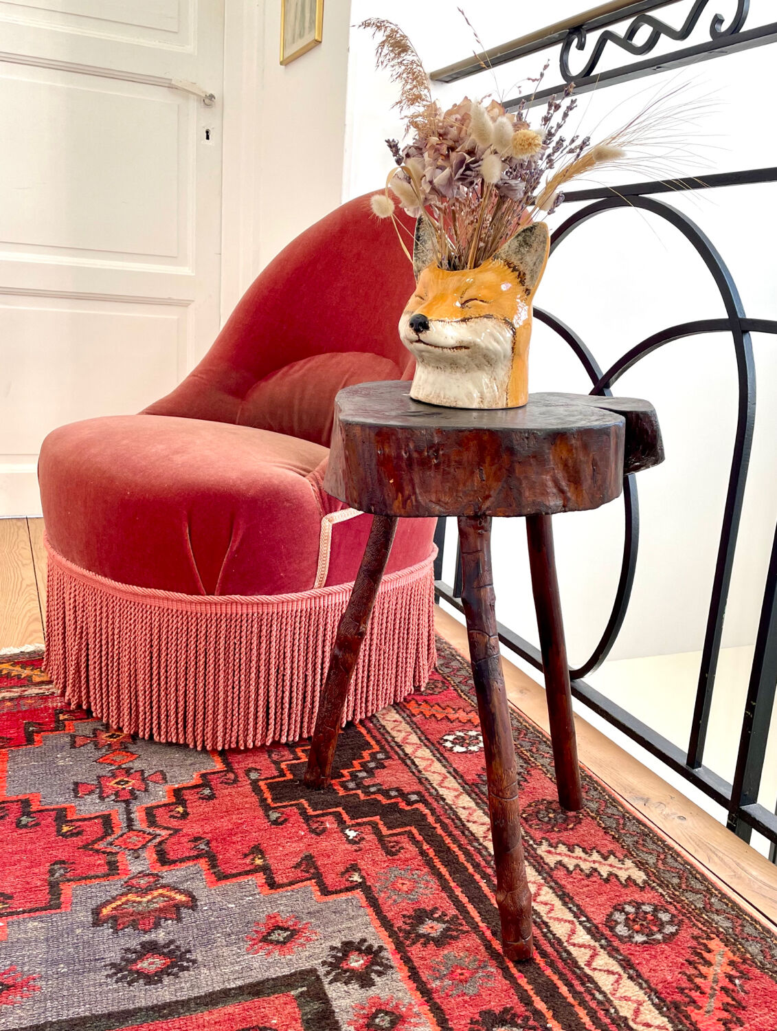 Rough wood tripod stool ethnic style