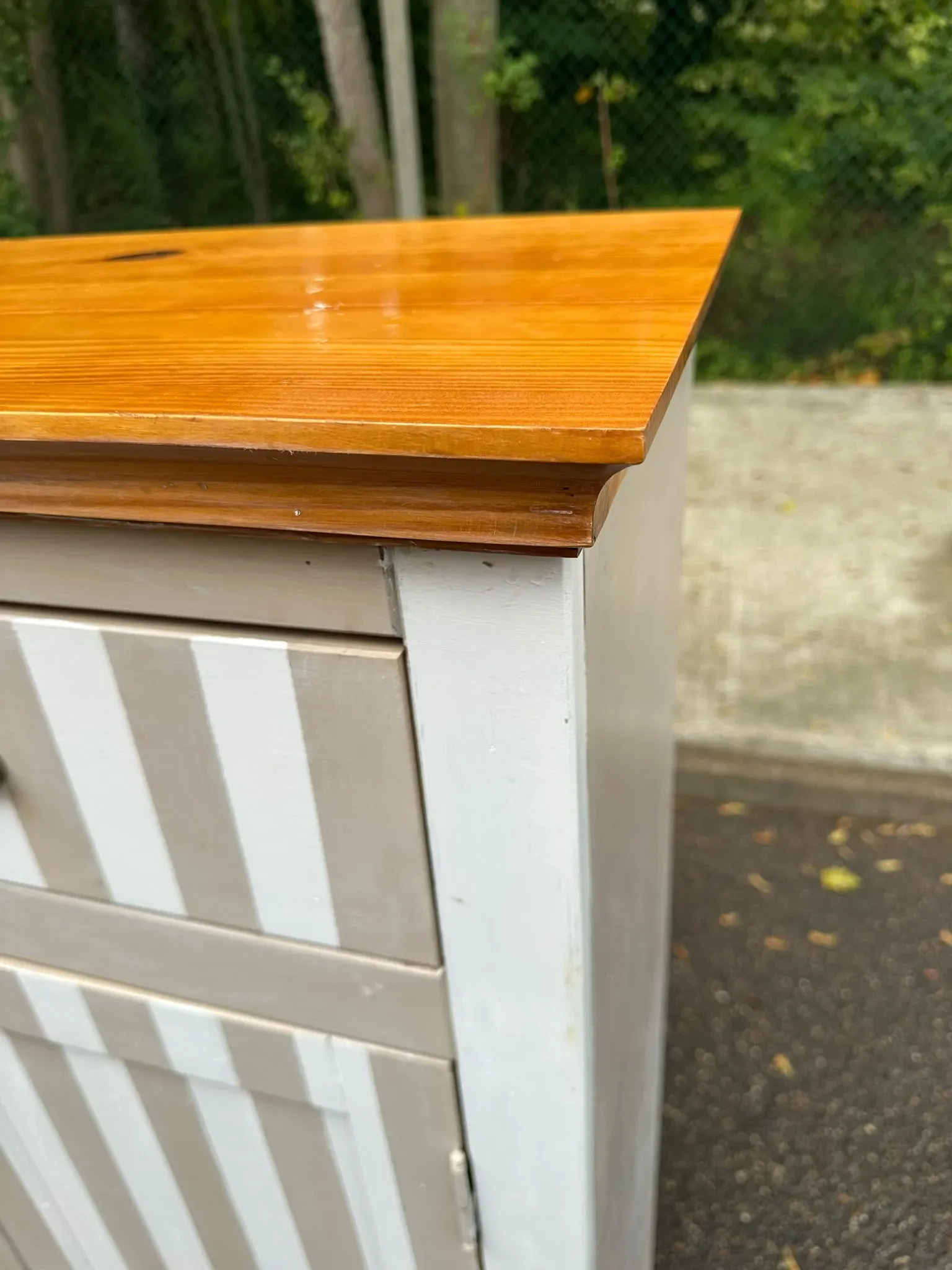 Shabby chic wardrobe sideboard — Striped pattern & solid wood 1990