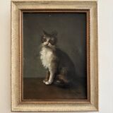 Oil on canvas portrait of a cat signed Henriette Barry 1899