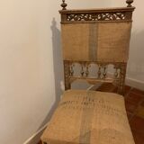 Classic carved wooden chair medieval castle with jute unique piece
