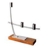 Candlestick in stainless steel and rosewood, 3 flames, Denmark, 1970