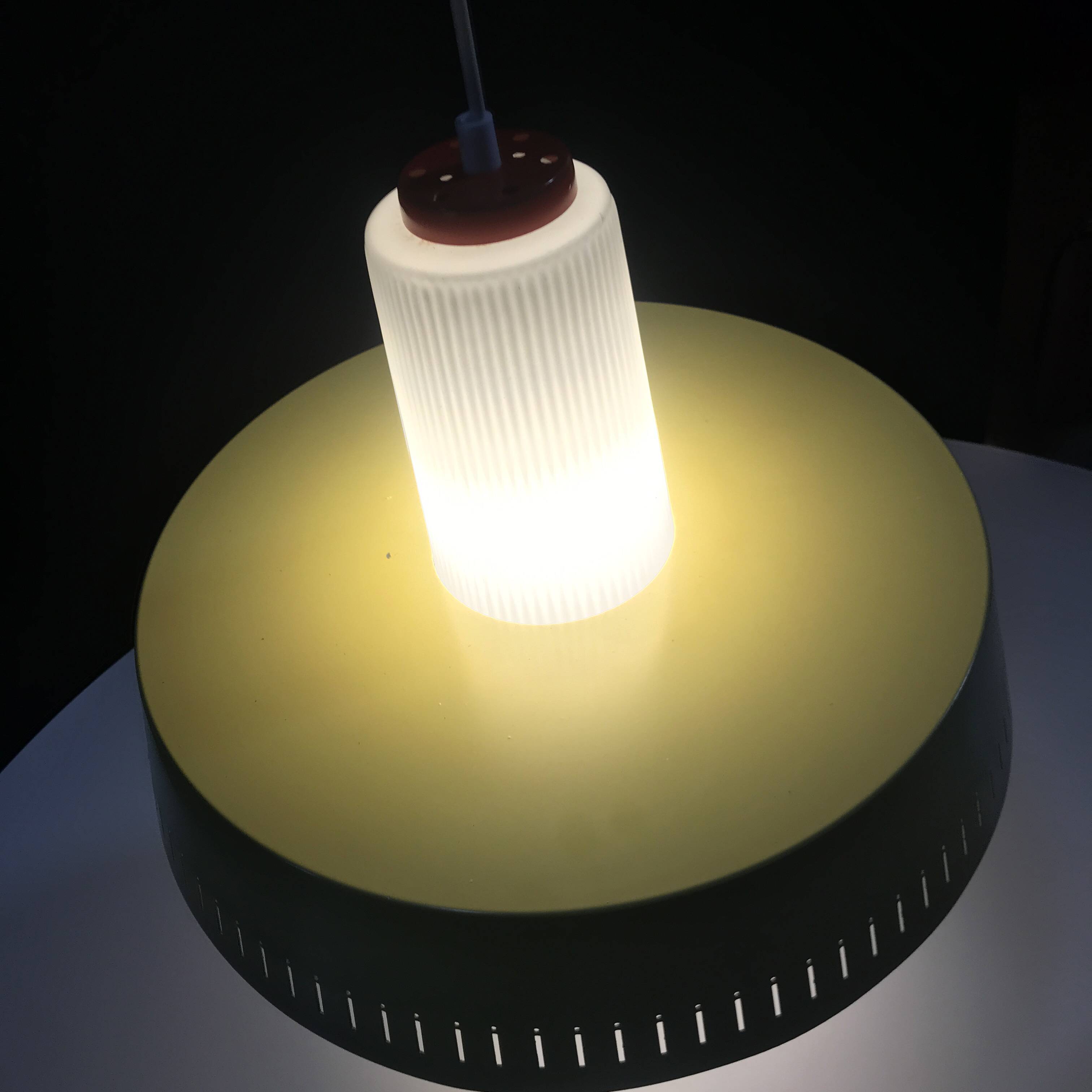 Pendant Lamp • Opaline & Perforated Metal • Jo Hammerborg • Fog & Mørup • 1960