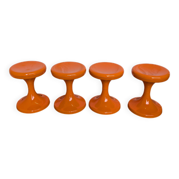 Set of 4 Vintage Mushroom Stool “Jurček” by Meblo, Retro Orange 1960s – Spa
