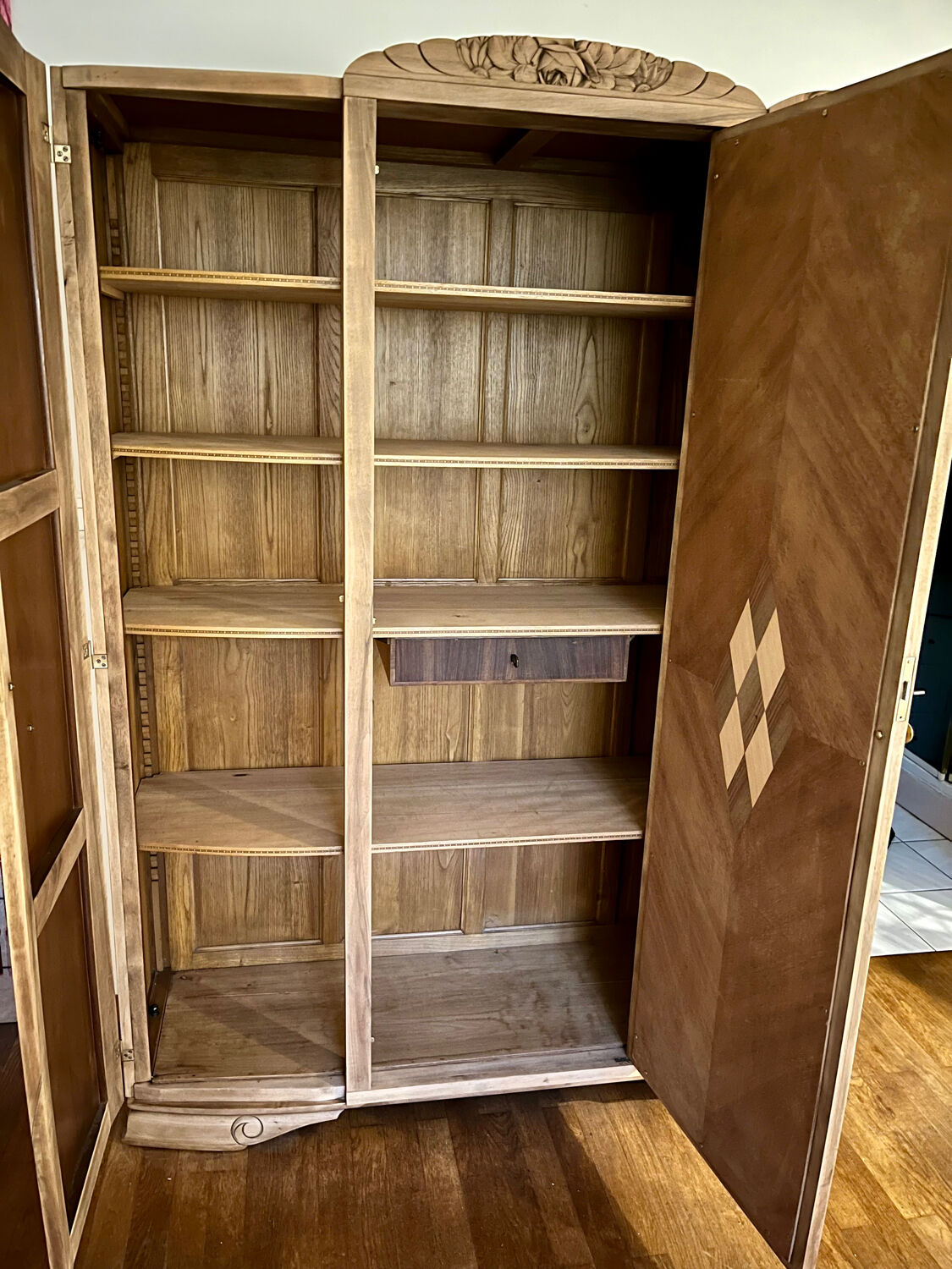 Vintage Art Deco wardrobe in raw wood