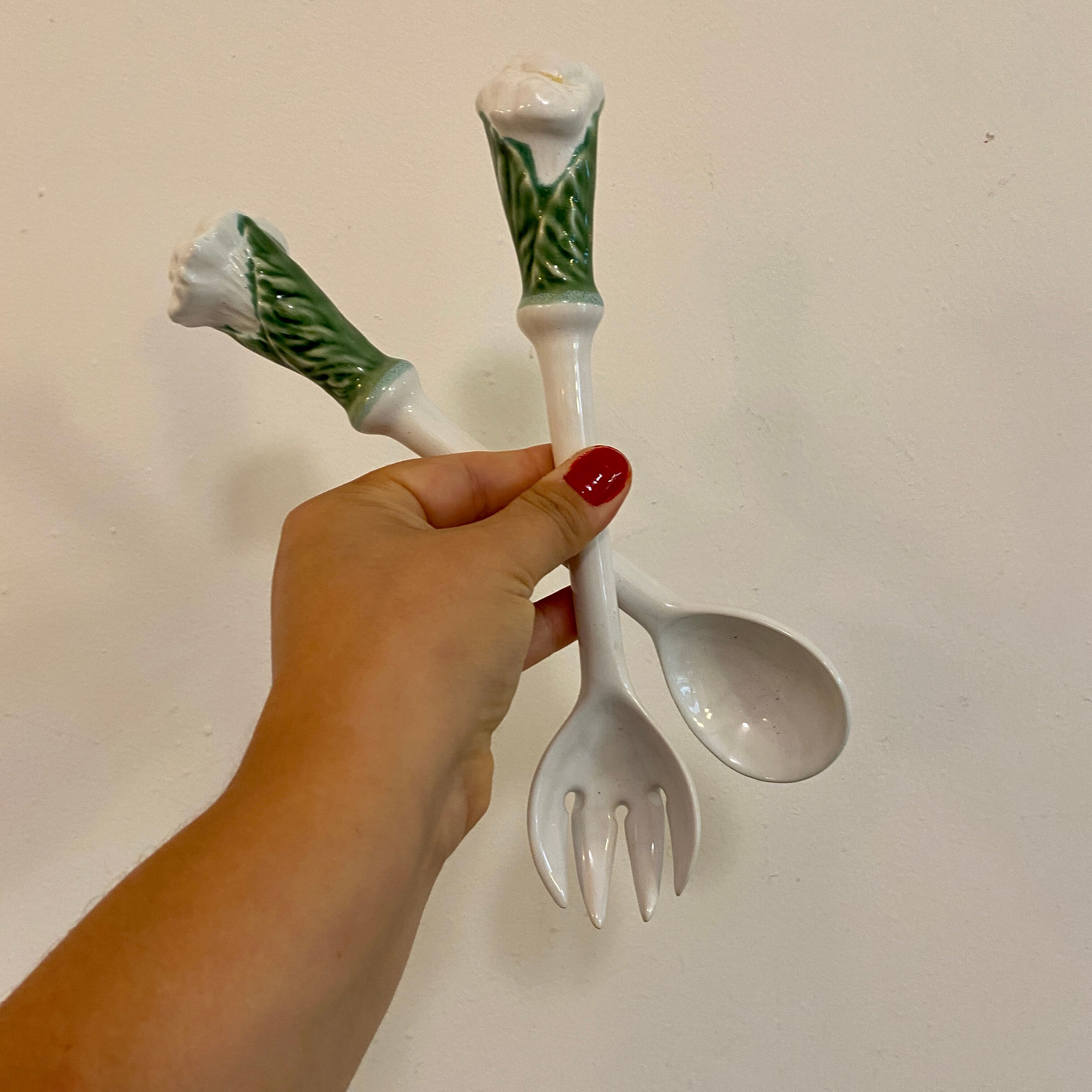 Vintage cabbage bowl and ceramic salad cutlery