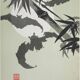 Estampe japonaise, Les chauves-souris (vert et blanc), gravure sur bois signée, Mokuchu Urushibara