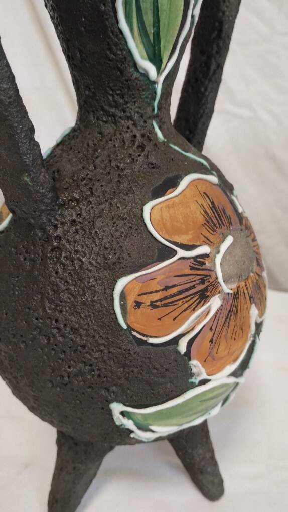 Two-handled vase with enamelled floral decor