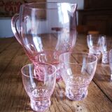 Carafe and water glasses and liqueur