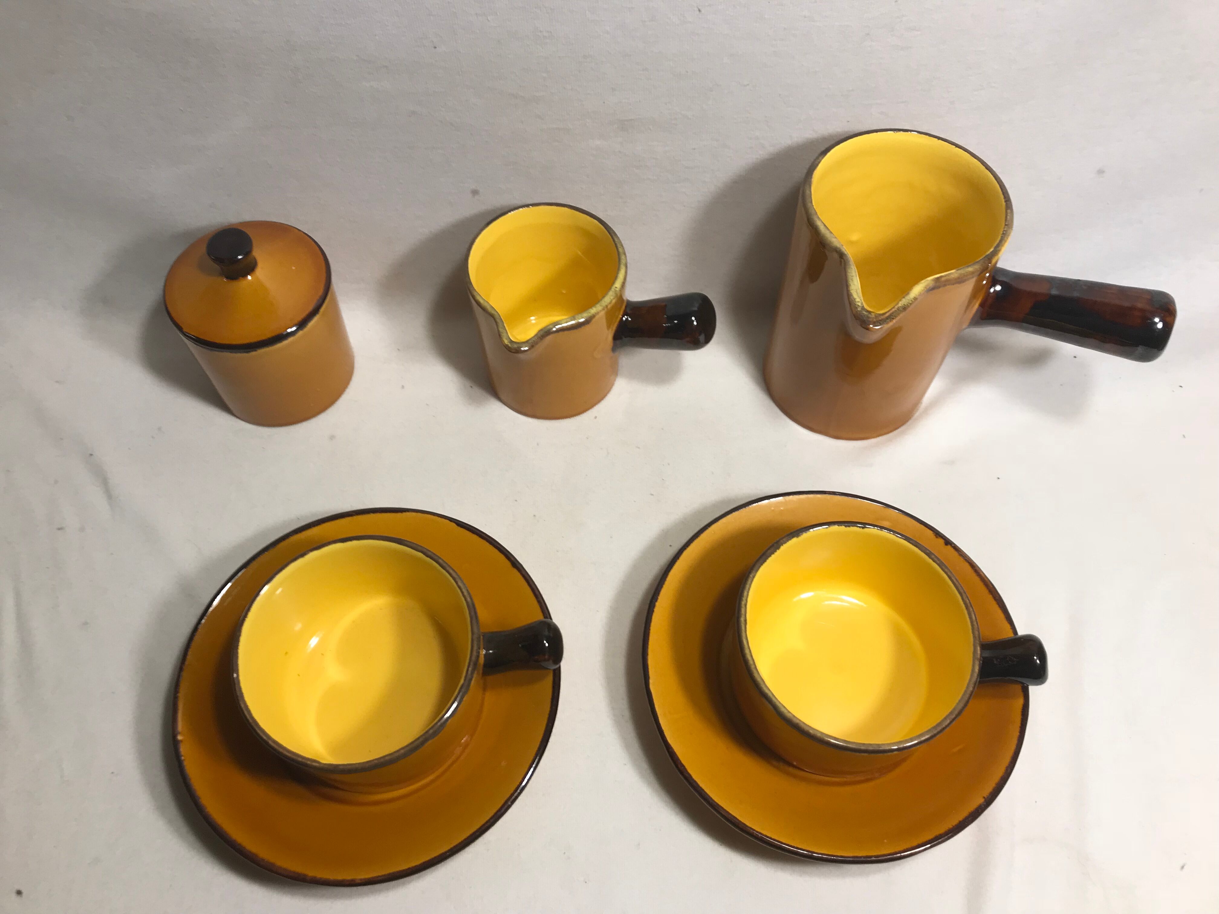 Lot old breakfast Poet laval, jugs, cups + pot sugar vintage