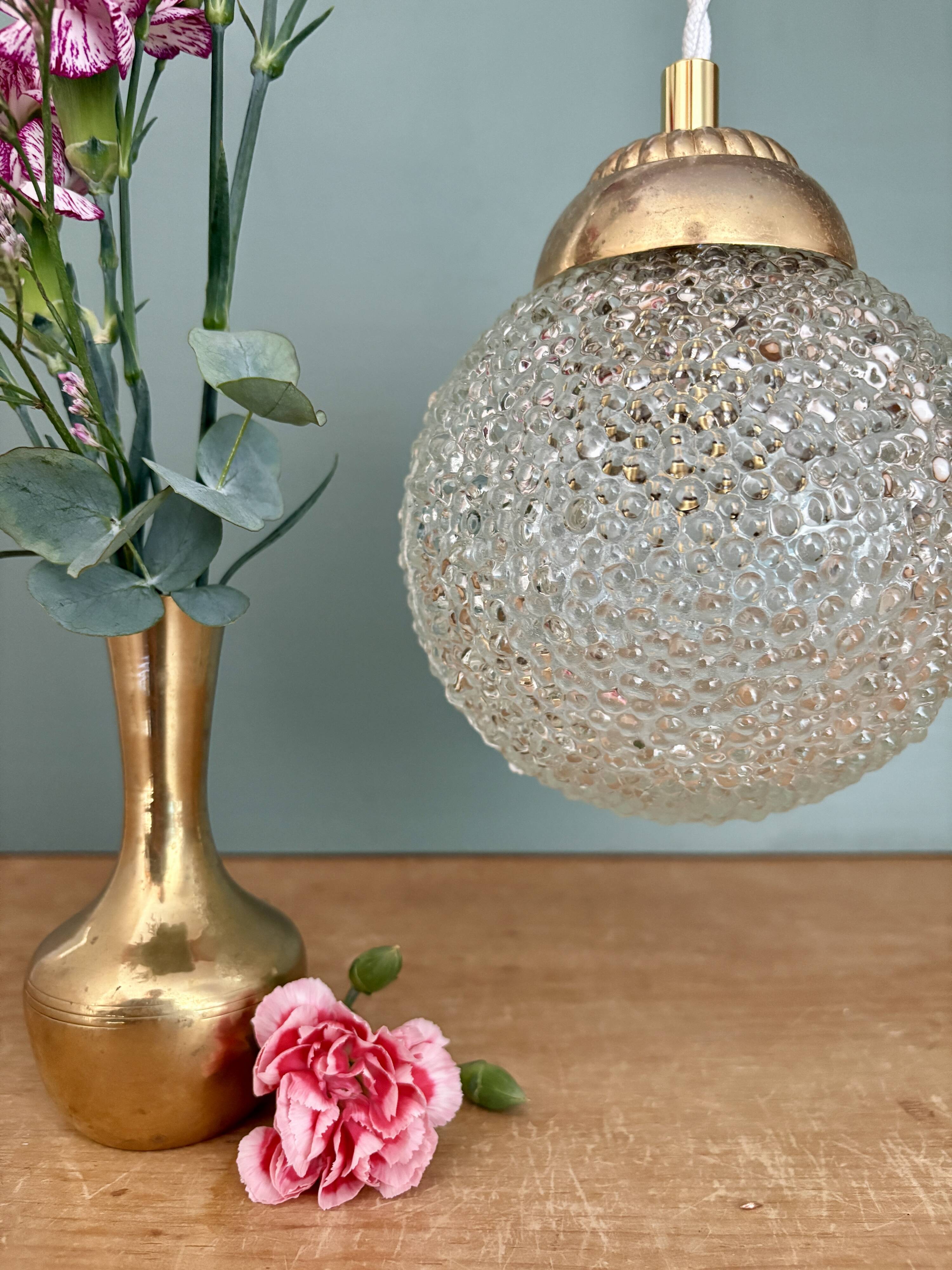 Vintage globe pendant light in molded glass