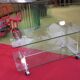 vintage glass coffee table with plexiglass legs