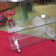 vintage glass coffee table with plexiglass legs