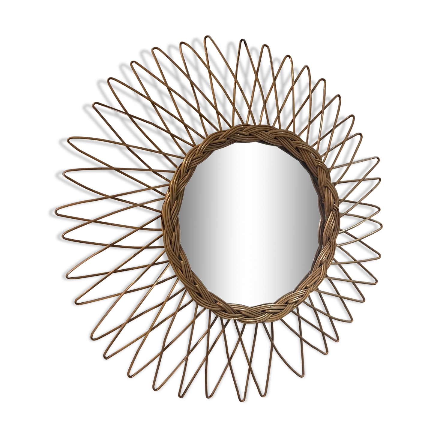 Miroir rotin vintage, 40 cm