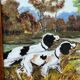 "Chiens en chasse". Signature. Huile sur panneau.