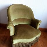 Fauteuil crapaud en velours vert art déco
