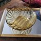 Amber glass bowl – square base and spiral decoration – 1970s design