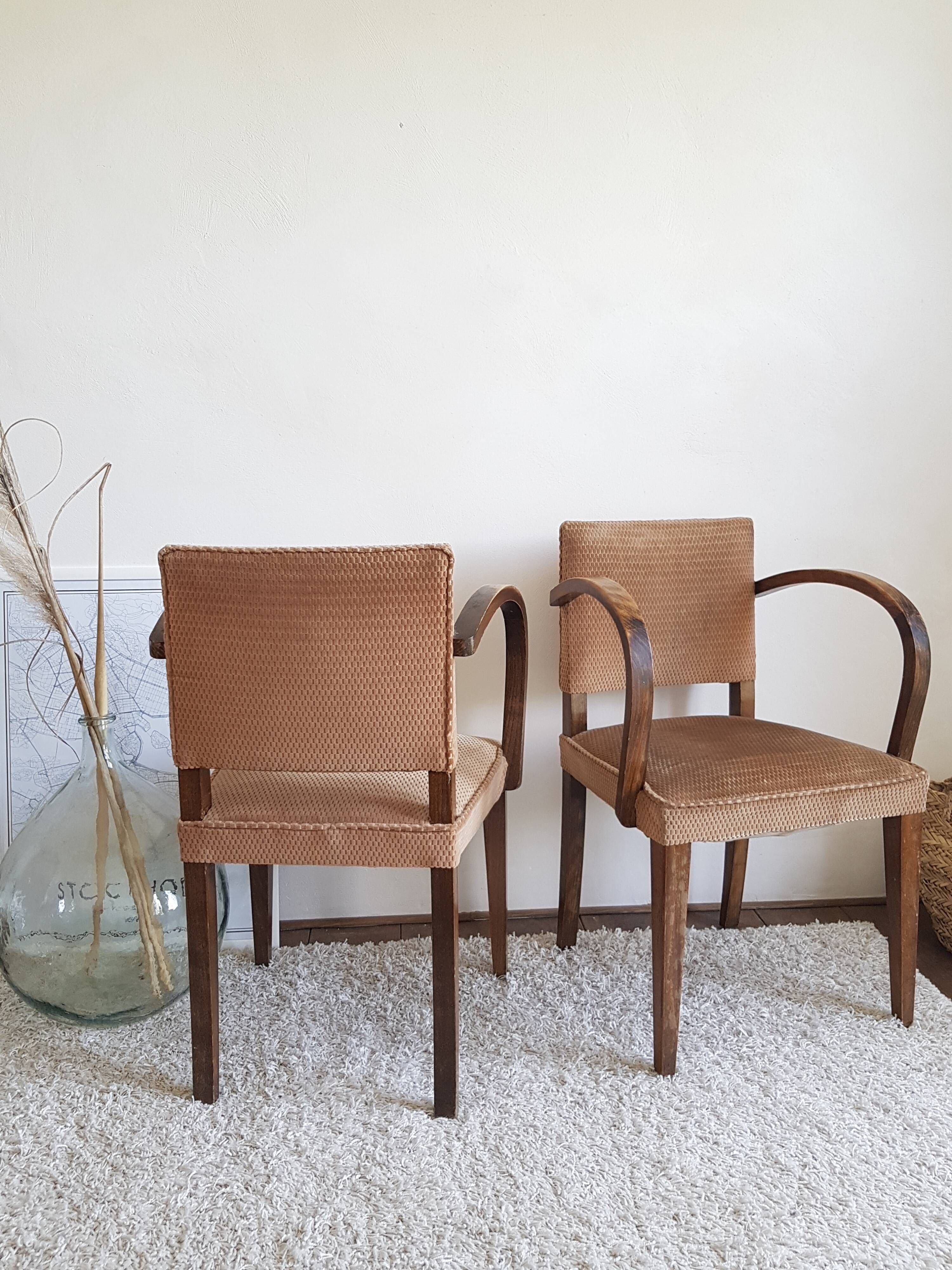 Pair of vintage bridge armchairs-circa 1960-wood and velvet