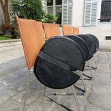 4 stackable and foldable leather chairs, Gaspare Cairoli, Edition Seccose 1980