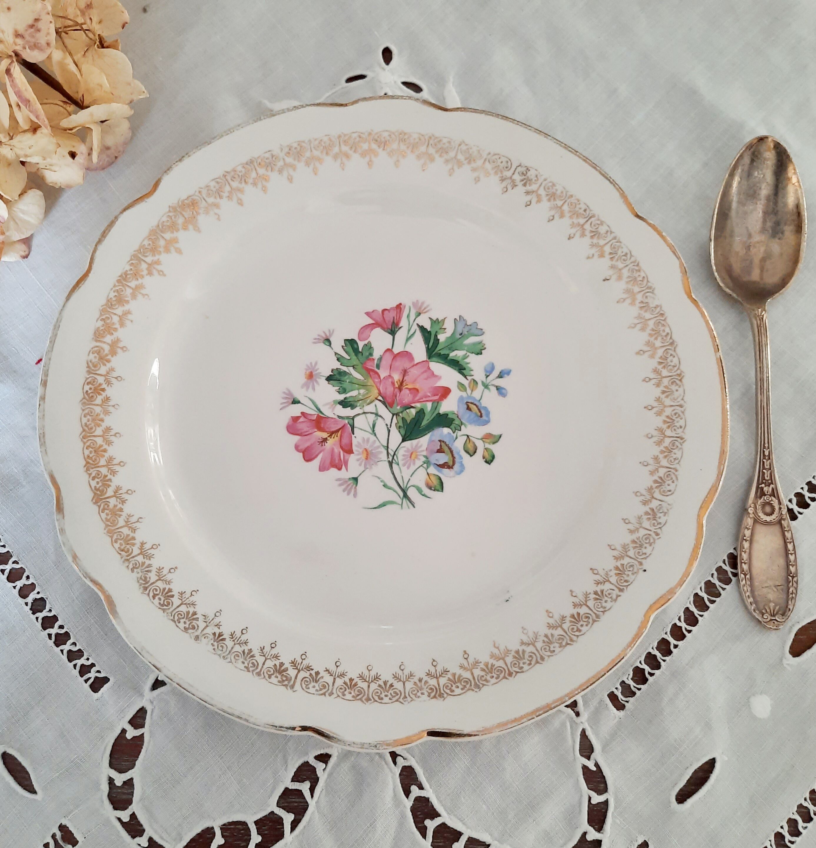 6 mismatched old dessert plates