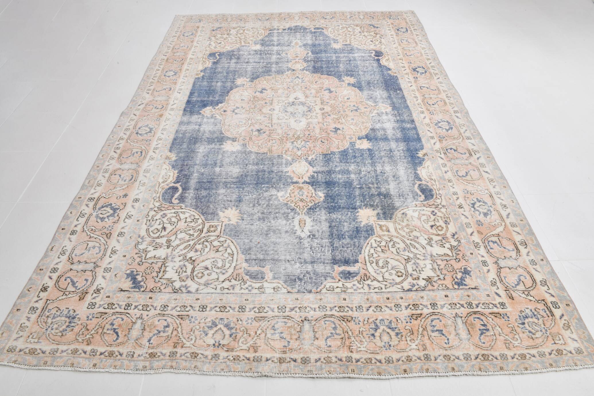 7x10 Turkish Classic Pattern Blue Beige Vintage Rug, 210x324Cm