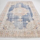 7x10 Turkish Classic Pattern Blue Beige Vintage Rug, 210x324Cm