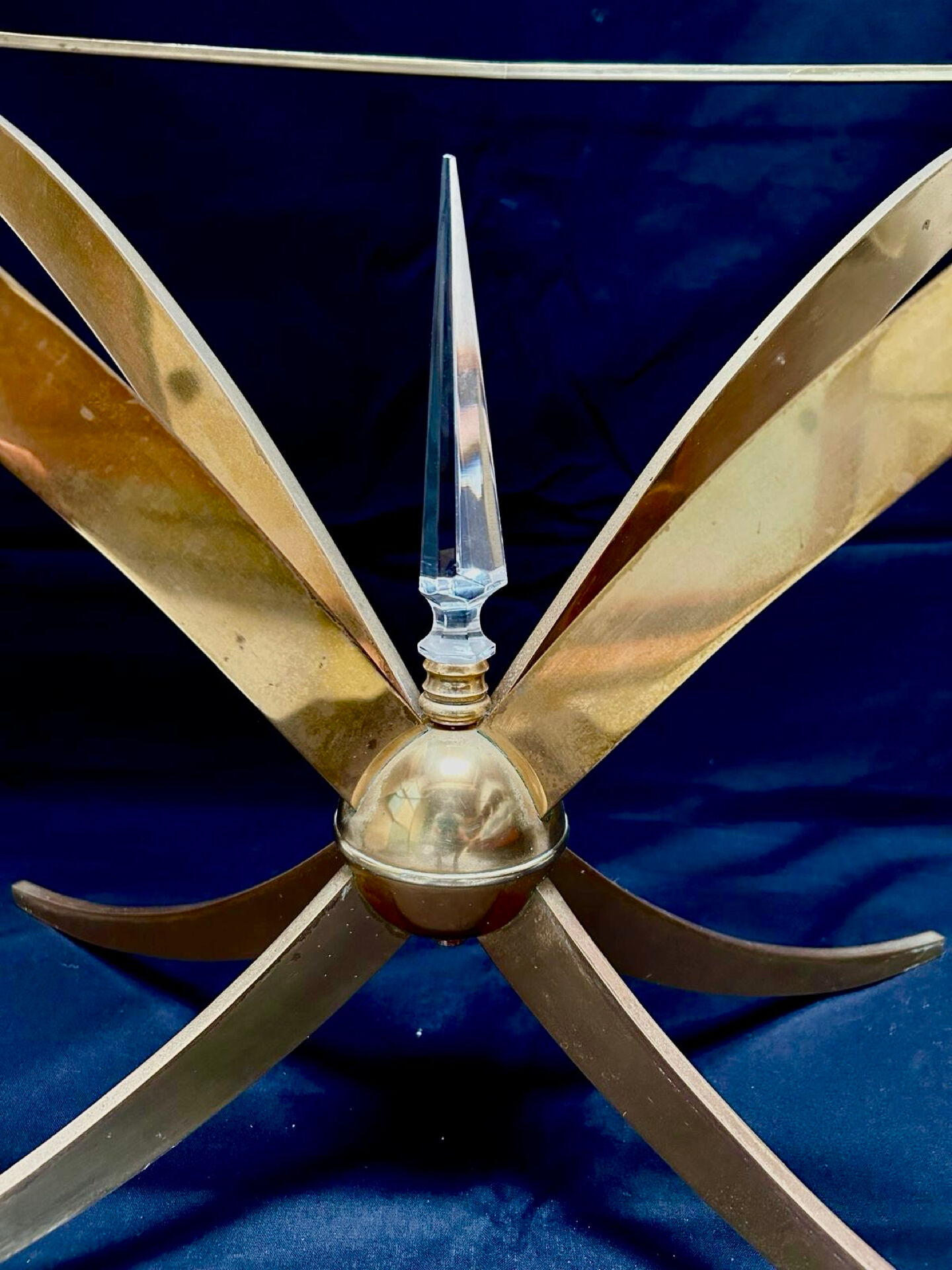 Brass and crystal coffee table, French work, 60s.