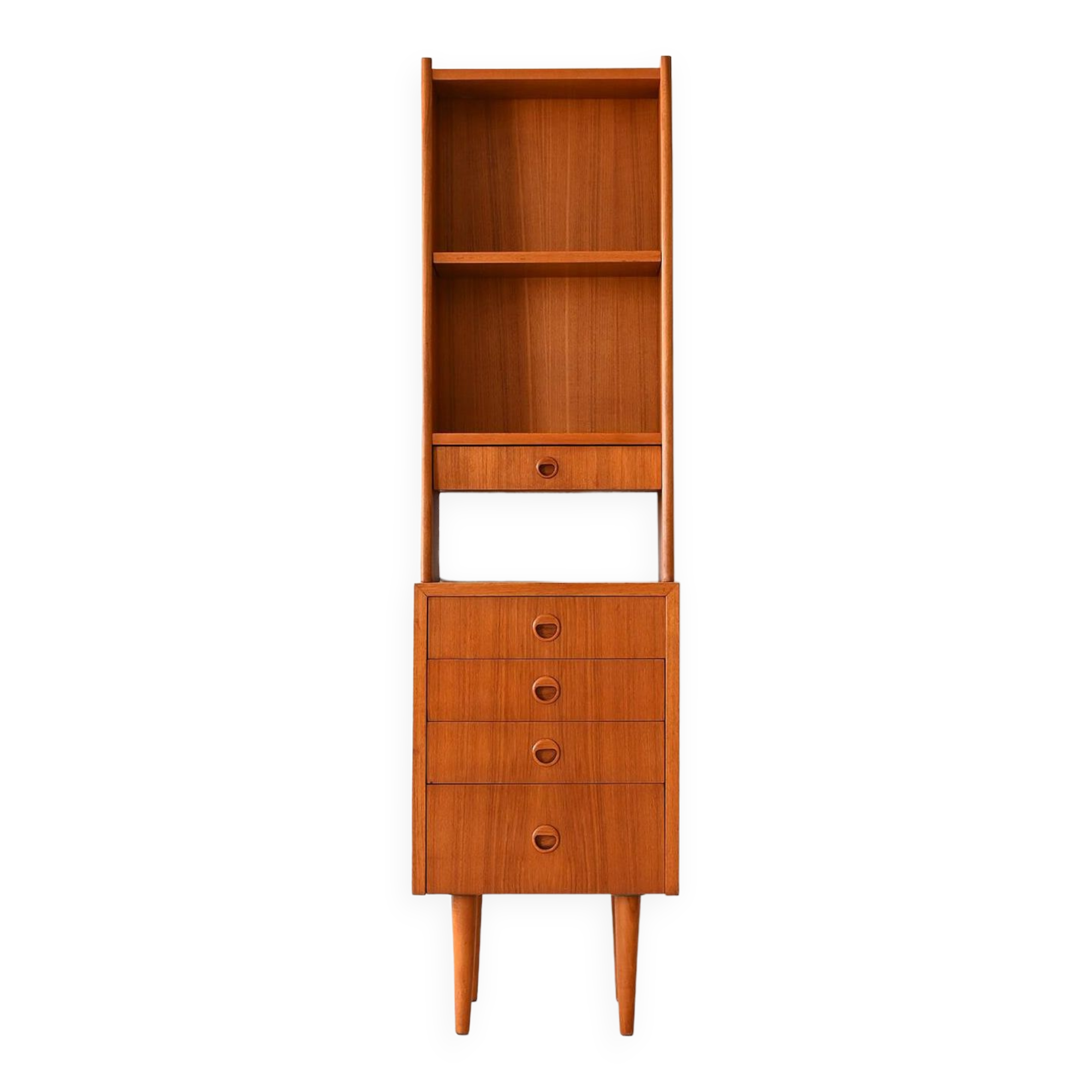 Fine teak bookcase with drawers