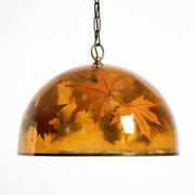Rare, large 1970s Italian resin pendant lamp with embedded maple leaves