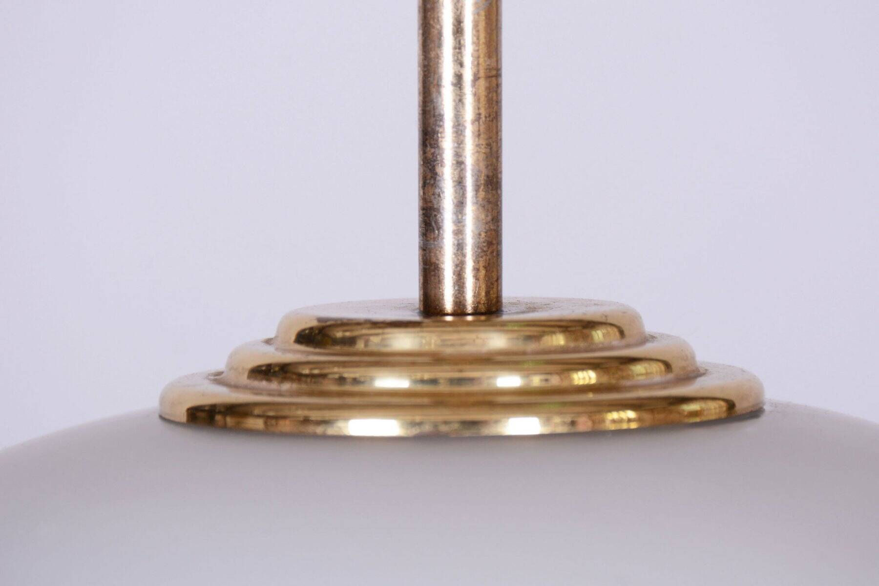 Mid-Century Modern Pendant Light in Brass and Opaline Glass from Kamenický Šenov, 1960s