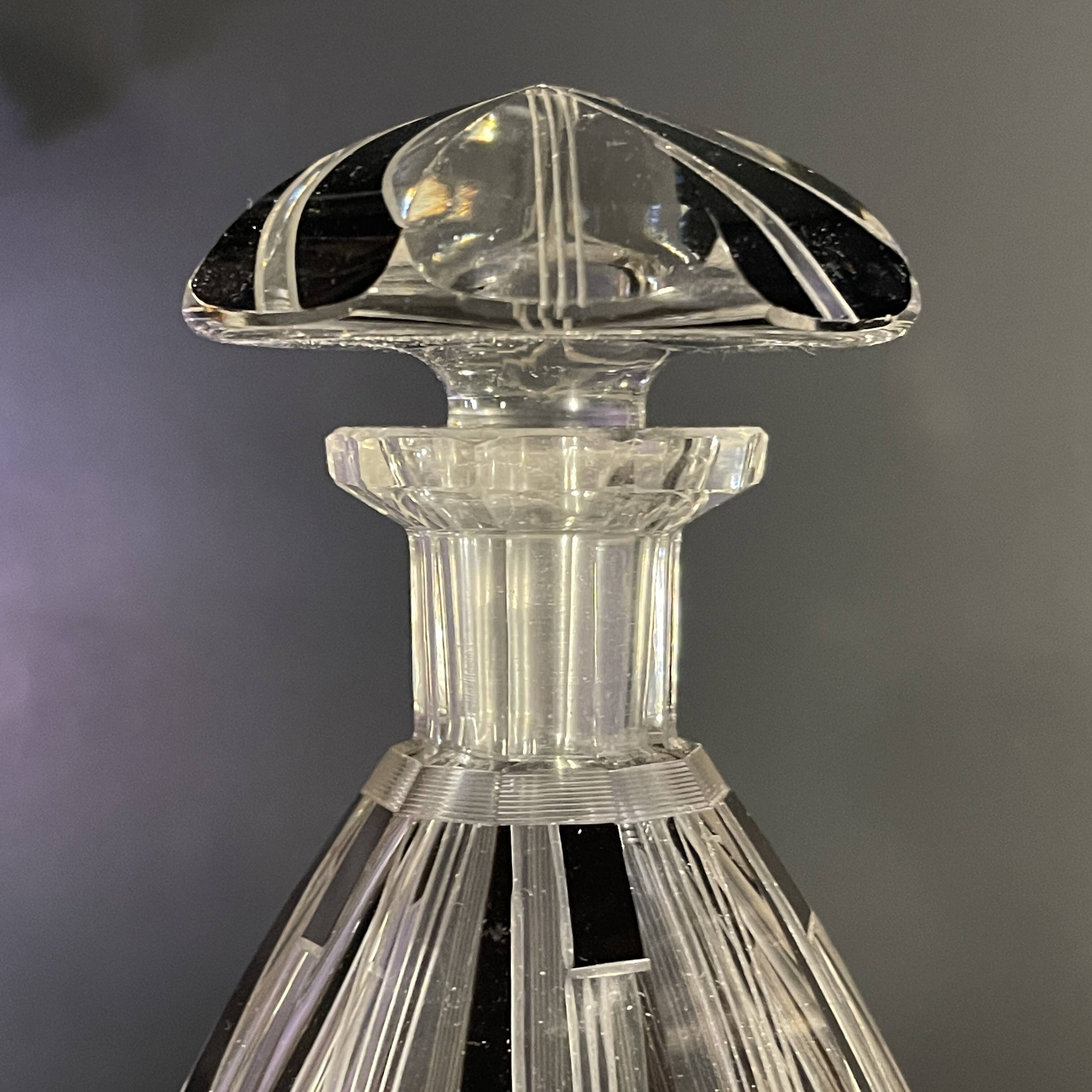 Art deco liqueur set, carafe & 6 glasses, cut double crystal, cubist decor, karl palda