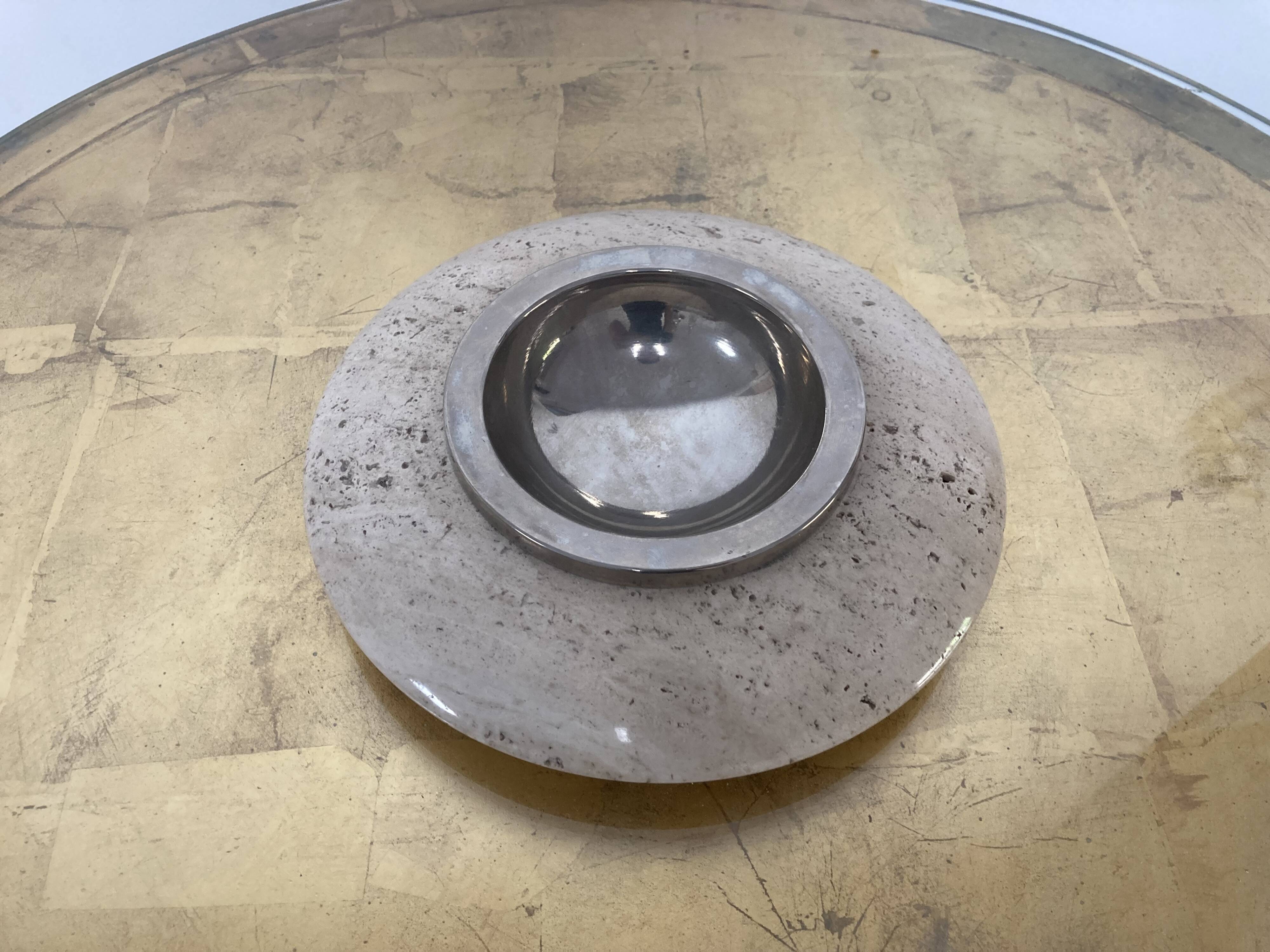 ASHTRAY in MARBLE and METAL CHROME Vintage circa 1970