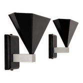 Pair of vintage wall sconces, matte black metal, Italy 1980.