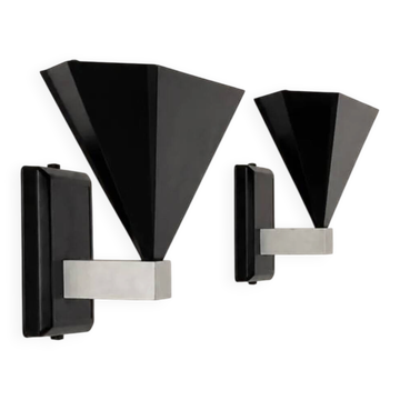 Pair of vintage wall sconces, matte black metal, Italy 1980.