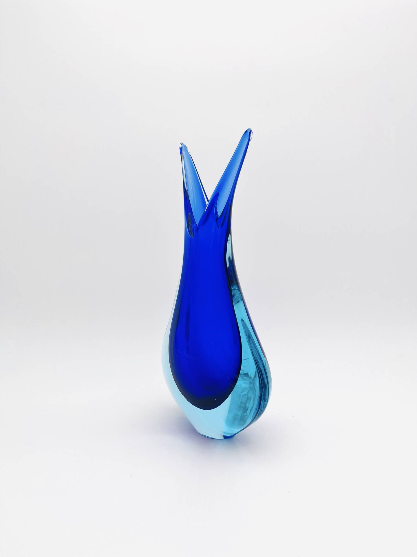 Large Murano Vase Flavio Poli Sommerso Blue Cobalt Turquoise 31.5cm