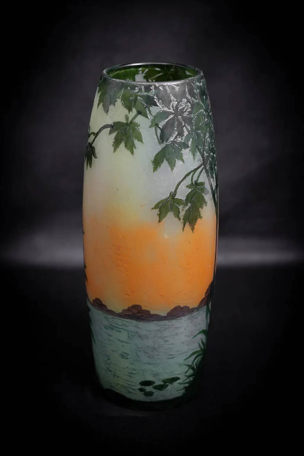 Large Legras Art Nouveau vase in acid-etched glass | Swan Lake