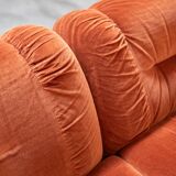 Orange chenille sofas, two and three seats, set of 2, 1970s