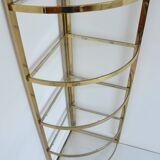 Vintage 1970s gold metal and plexiglass corner shelf
