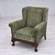 1950s, Danish relax armchair, green furniture velour, carved oak wood.